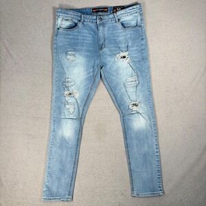 Riot Empire Jeans Men Fit 38x30 Slim Tapered Fit Light Wash Distressed Denim Y2K